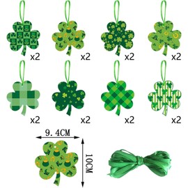 St Patricks Day Decorations Hanging Ornaments for Tree, 16pcs Irish Green Clover Shamrock Paper Ornaments with Hanging Cords St Patricks Day Party Decorations Supplies for Room Ceiling Window Door