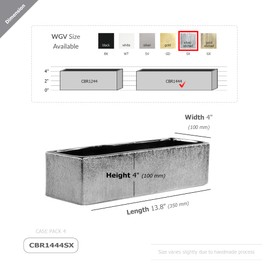 WGVI Long Rectangle Ceramic Planter Vase in Silver Etched 14" x 4" x 4"H, Rectangular Box Block Terrarium Pot, Flower Arrangement, Tabletop Centerpiece, Home Décor, Storage Container, 1 Pc.