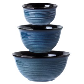 Ceramic Mixing Bowls, Tikooere Serving Bowls Set of 3 for Kitchen, Large Nesting Bowls for Cooking,Baking, Versatile Serving Dishes for Space Storage, 2.1/1.0/0.5 Qt, Dishwasher & Microwave Safe, Blue