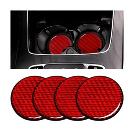 BESULEN Car Cup Holder Coaster, 4 PCS Carbon Fiber Non-Slip Embedded Coasters, Universal 2.75 Inch Cup Holder Insert Coaster Pad, Durable Drink Mat, Auto Interior Accessories (Red)