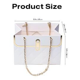 Jemattely White Flower Paper Gift Box, Waterproof Bouquet Storage Bucket Florist Handbag with Metal Chain Flower Boxes for Wedding Mother's Day Birthday Bridal Etc Shower Gift Wrap Craft-4 Pcs