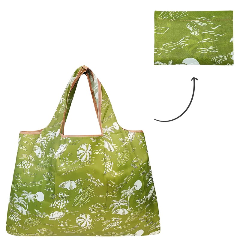 allydrew Large Foldable Tote Nylon Reusable Grocery Bag, Green Paradise