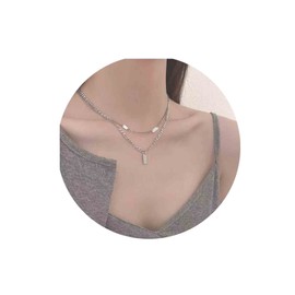 Yheakne Boho Layered Silver Bar Necklace Choker Figaro Chain Necklace Vintage Layering Link Chain Necklace Geometric Necklace Jewelry for Women and Girls