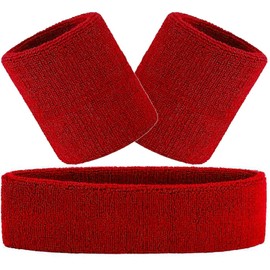 Hatstar 3-Piece Sweatband Set | Sweatbands for Wrist and Head | Headband for Men and Women (Red)