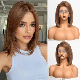 testar 13×4 Short Brown Bob Wig Human Hair Realistic HD Lace Front Wig Human Hair Ready to Go Bob Wig Glueless 12 Inch Straight Bob Human Hair Wigs for Women