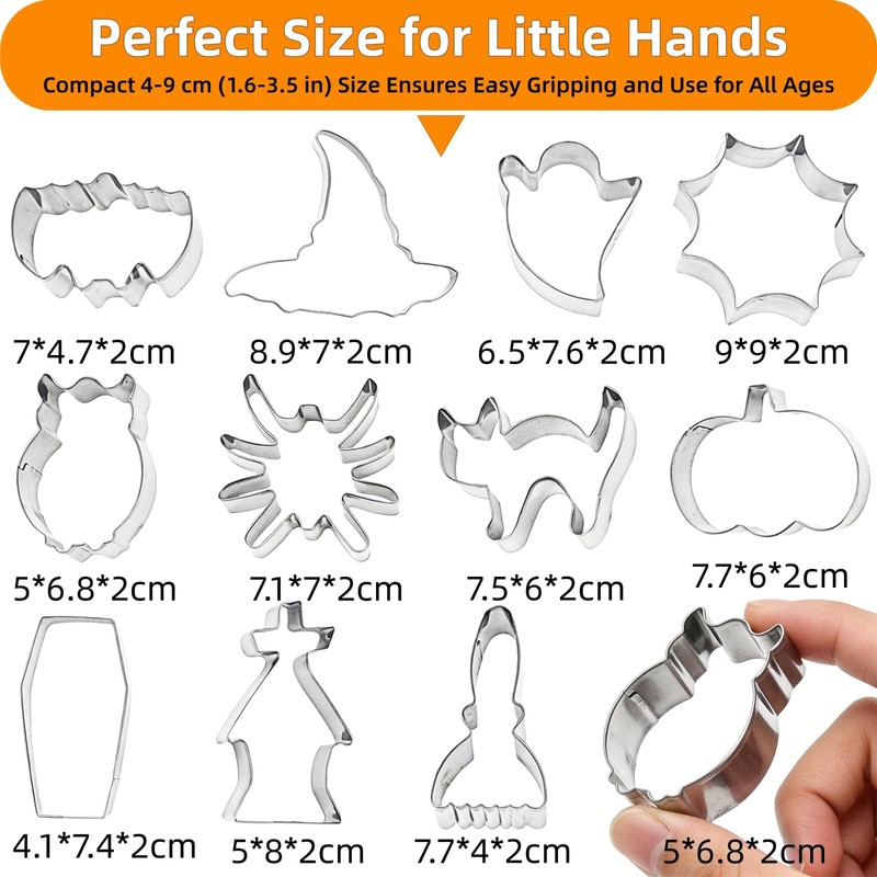 12 Pcs Halloween Cookie Cutters Set, Mini Stainless Steel Spooky
