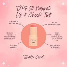 Avocado Zinc SPF 50 Natural Lip & Cheek Tint - Coral 9g