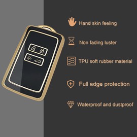 AULESSE TPU Full Gold Edge Protection Car Remote Key Cover for Ren-Ault Captur Megane Talisman Espace Clio Zoe Koleos Scenic 4 Arkana Dacia Sandero Card（Black）