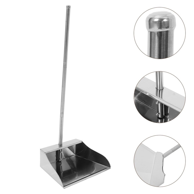 Lurrose Stainless Steel Dustpan: Dustpan with Handle - Stand Up