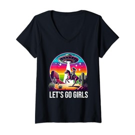 Womens Space Cowgirl Let's Go Girls Cosmic Galactic Western UFO V-Neck T-Shirt