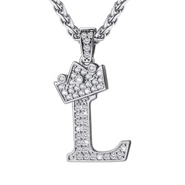 U7 Fashion A-Z Letter Pendant Men Women Stainless Steel Chain Bling Diamond Iced Out Crown Initial L Necklace 22-24 Inch