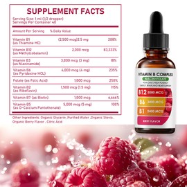 pucges pucges Vitamin B Complex - B12 B6 B1, Essential Vitamin Liquid Drops, B12 Sublingual Drops, Support Brain Function, Focus, and Natural Energy, Non-GMO, Gluten Free, Berry Flavor, 2fl oz