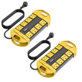 CCCEI 2 Outdoor Power Strips Weatherproof with 8 Plug, Waterproof Extension Cord with Multiple Outlets, Christmas Exterior Garden Yard Surge Protector 15FT, Yellow.