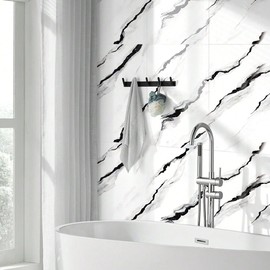 10pcsMarble Peel and Stick Waterproof Wall Panels,Backsplash Tile-23.6"x11.8"PVC Foam Wall Sticker for Kitchen,Living Rooms,Bedrooms TV Walls,Black and White,SlightlyYellowish(Not Real Tile 19.4Sq.Ft)