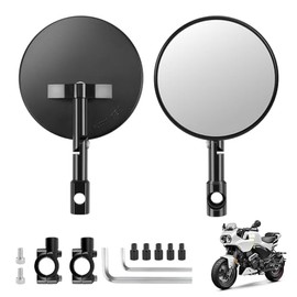 Pack of 2 Motorcycle Mirrors, 360° Rotatable Motorcycle Mirrors, E24 Tested, CNC Aluminium Alloy, 22 mm Round Motorcycle Mirrors, Compatible with Scooter, Scooter, ATV, Most Motorcycles, Street Bikes