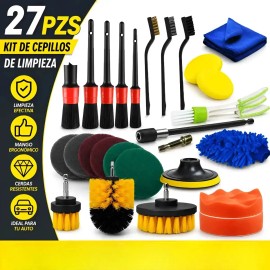 Kit Limpieza Auto 27pz Coche Cepillo De Taladro Electrico Pulidor Color Multicolor Borlas Acabado Llantas Detallado