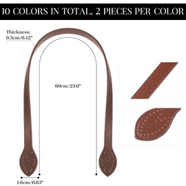 Dimeho 20pcs Leather Purse Straps 23.6" Short Bag Handles with Ear Shape End Holes Bag Making Supplies Crocheted DIY Wallet Hardware Accessories Organize for Tote Making Repairing