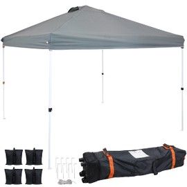 Sunnydaze 12 x 12 Foot Premium Pop-Up Canopy with Rolling Carry Bag - Portable Straight Leg Folding Shade Shelter - Gray