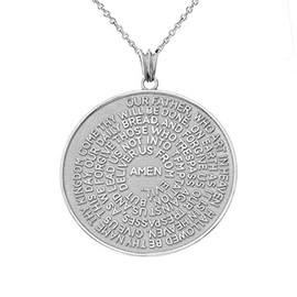Religious Jewelry Fine Sterling Silver Lord's Prayer Transcription Medallion Necklace Size (M), 22"