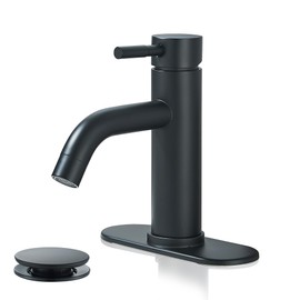 Black Bathroom Faucet, Single Handle Stainless Steel Lavatory Commercial Bathroom Faucet Modern Farmhouse RV Bathroom Faucet with Pop-up Drain and Hoses, Suitable for 1 or 3 Holes