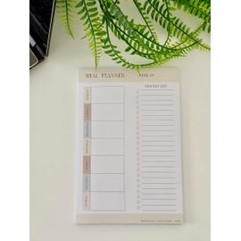 Weekly Meal Planner- Magnetic Refrigerator Menu Planner with 52 Tear-Off Sheets & Grocery Shopping Lists (9"×6") (Tan)
