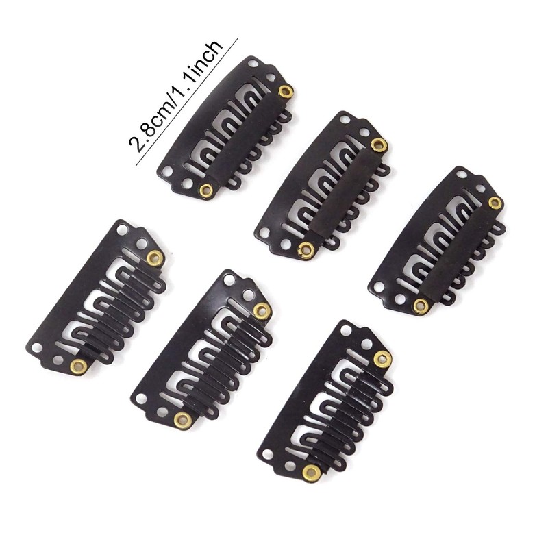 Honbay 50PCS 6-Teeth Black U-Shape Snap Clips for Hair Extensions