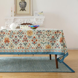 ISAENNE French Tablecloth for Square Tables,Linen Table Cloth with Colorful Flowers and Leaves Pattern,Heavy Durable Soft Table Cover for Dining Thanksgiving Kitchen Party Christmas,55"*55"