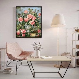 Metuu DIY Painting by Numbers Kits for Adult and Kids Beginner, Oil Painting Kit with Paint Brushes Acrylic Pigment Drawing Paintwork 16 x 20 Inch - Pink Rose(Without Frame)