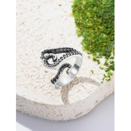 Shusukue Killer Whale Open Ring for Her Orca Open Ring 925 Sterling Silver Shark Ring Octopus Tentacle Ring Ocean Animal Open Ring Valentine's Day Gift, Sterling Silver