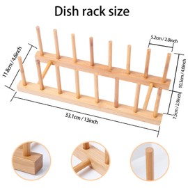 2Pack Bamboo Wooden Dish Rack, Plate Rack Stand Pot Lid Holder, Kitchen Cabinet Organizer for Cup, Cutting Board, Bowl, Drying Rack and More