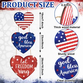 Wooden 4th of July Decoration Door Wreath for Front Door Sign Star Wall Signs, Independence Day Patriotic Day Wreath Welcome Memorial Day Hanging for Home Wall Decor Party 3 Size