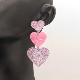 Pink Heart Drop Earrings for Women Red Acrylic Heart Dangle Earrings Cute Love Dangling Heart Earrings Valentine’s Day Gifts (A:Pink+Colorful)
