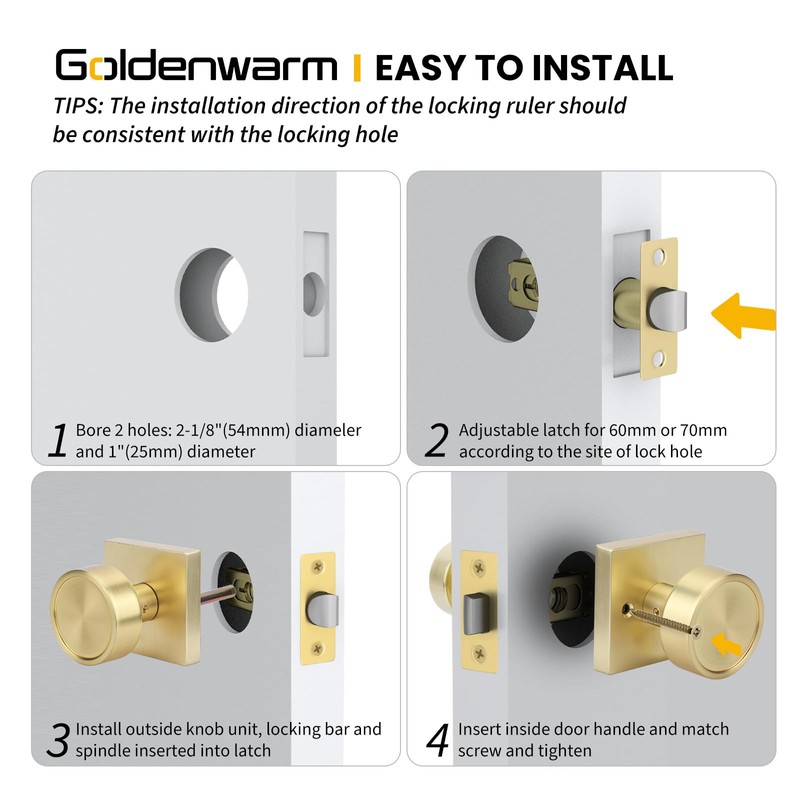 goldenwarm Gold Door Knobs 3 Pack, Brushed Gold Closet Door