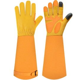 SLARMOR Leather Gardening Gloves for Men and Women – Thorn-Proof for Pruning Roses, with Forearm Protection, Long Cowhide Work Gloves for Garden and Household Tasks