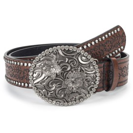HinyBoeh Floral-Western-Belt for Womens Vintage-Diamond-Buckle Belt Cowgirl-Cowboy PU-Leather Belt for 28-38''Waist