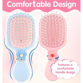 Toddler Hair Brush Girl, 2 Pcs Toddler Detangler Brush for Wet Dry Hair, Kids Boys and Girls with 2 Hair-Ties (Pink & Blue)