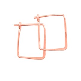 Thin Hammered Hoop Earrings, Elegant Geometric Solid Sterling Silver, Gold Filled, and Rose Gold Filled; for Women by Lotus Stone Jewelry (Rose Gold, Rectangle - Sm)