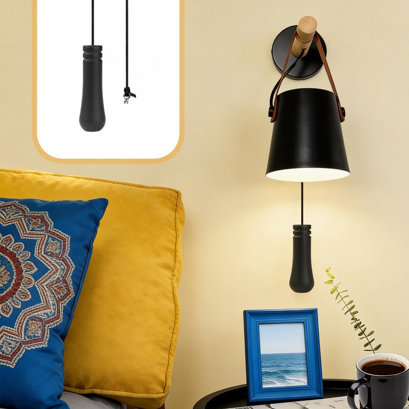 Bathroom Light Pull Cord Handle, 1.5m Braided Nylon Black Pull