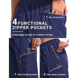 BVVU Women's Cargo Capris Hiking Pants Lightweight Quick Dry Joggers Outdoor Waterproof Workout Pants with Pockets Navy Blue