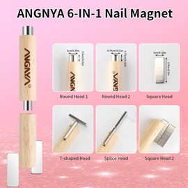 ANGNYA Cateye Magnet,6-in-1-Nagelmagnet mit Holzgriff Katzenaugenmagnet, Cat Eye Nagellack Magnet, Starkes Ansaug Katzenaugen Magnetwerkzeug für Katzenaugen Nagellack,Nail Art