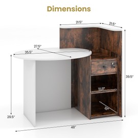 Giantex Reception Desk, Front Counter Desk with Lockable Drawer, Retail Counter Checkout Table with Round Tabletop, Corner Shelf & Adjustable Shelf for Office Beauty Salon Retail Store (Brown)