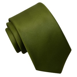 Gusleson Olive Green Ties for Men Solid Silk Necktie With Cufflinks and Pocket Square Sets (UK6101-20)