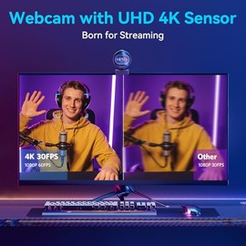 eMeet S600 4K Webcam, Sensor de 1/2.5'', Enfoque Automático PDAF, 1080P@60FPS, 2 Micrófonos de Reducción de Ruido, Cubierta de Privacidad, FOV de 40°-