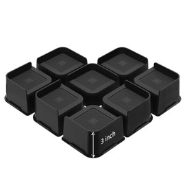 JONHWI Bed Risers, Oversized Furniture Risers, 3 inch Raise Blocks for Bed Couch Desk Sofa Table Lifts, Furniture Legs Lifters Support up to 6000 Lbs (Black, 8 Pack Set)