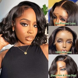 Nerkre Bob Wig Human Hair 13x6 Body Wave Lace Front Wigs Human Hair 200% Density Wigs for Women (12 Inch)