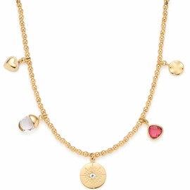 Leonardo Jewels Giselle Damen Halskette aus Edelstahl IP Gold mit 5 kleinen Charm Anhängern, Länge 45-50 cm, Schmuck Geschenk für Frauen 023214