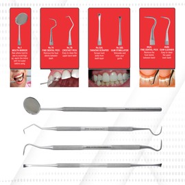 Jimy Dental Tools Set of 4Pcs, Professional Plaque Remover for Teeth, Stainless Steel Tooth Scaler & Tongue Cleaner, Dental Pick Tartar Scraper, Teeth Cleaning Tools with Case