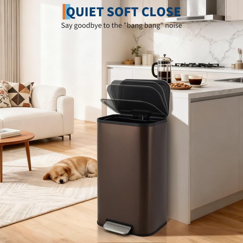 DYTesa 8 Gallon Brown Stainless Steel Kitchen Trash Can -