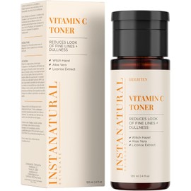  Roll over image to zoom in InstaNatural Vitamin C Face Toner, Brightens, Balances pH and Reduces Signs of Aging, Fine Lines and Wrinkles, with Witch Hazel, Lavender and Geranium Oils, 4 Fl Oz