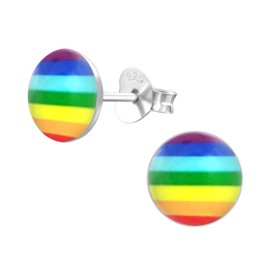Rainbow Round Stud Earrings with 3D Effect - 925 Sterling Silver - Pride